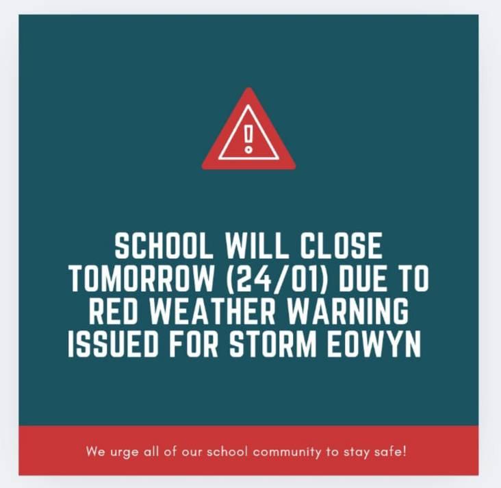 School Closure  – Storm Éowyn